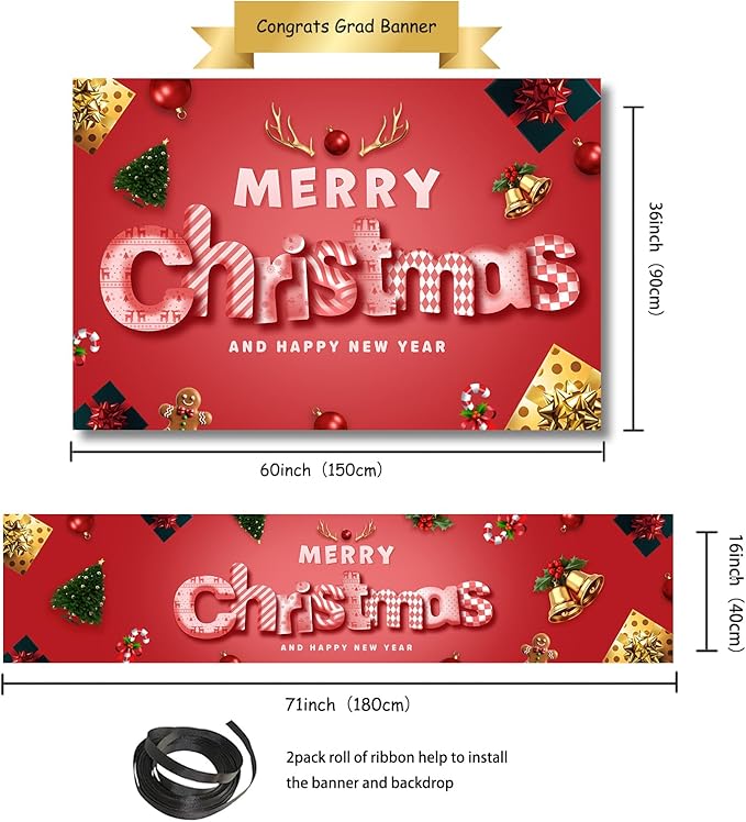 Large Christmas Party Banner and Backdrop for Indoor & Outdoor, Yard Garden Halloween Decorations & Party Supplies (Pink)