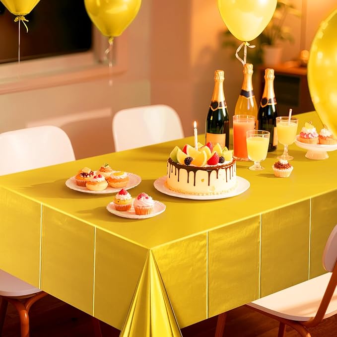 4 Pieces Bright Gold Metallic Foil Tablecloth - Stunning Matte Finish, Durable and Easy to Clean - Perfect for Bachelorette, Birthday, Wedding, and Anniversary Party Decorations