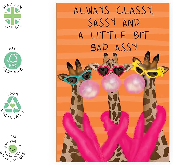 CENTRAL 23 Birthday Cards For Women Funny - Best Friend Birthday Card Female - 'Always Classy, Sassy, And A Little Bit Bad Assy' - Galentine Gifts For Sister Daughter Cousin - Comes With Stickers