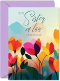 Sister in Law Birthday Card - Vibrant Summer Flowers - Vivid Happy Birthday Card for Sister in Law from Brother Sibling, 5x7 Inch Female Floral Bday Golden Greeting Cards