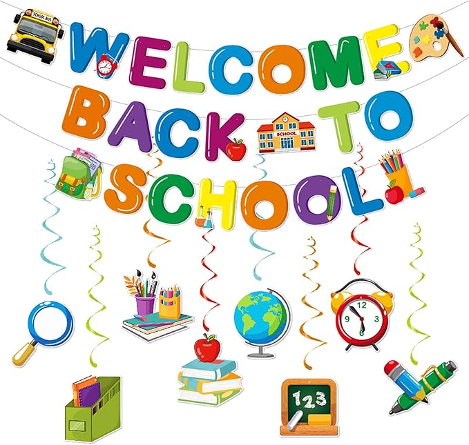 Welcome-Back To School Party-Decorations Supplies-Streamers - 11pcs Rainbow Colorful Hanging Swirls Banner,Kids Boys Girls Kindergarten College High Middle School Ceiling Garland Decor Panduola