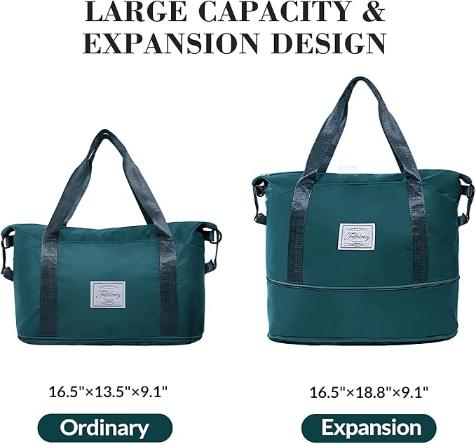 Travel Duffel Bag - Large Shoulder Weekender Overnight Bag, Carry on Bags with Wet Pocket, Waterproof Expandable Duffel Bags with Trolley Sleeve, Sports Tote Gym for Women, Peacock blue