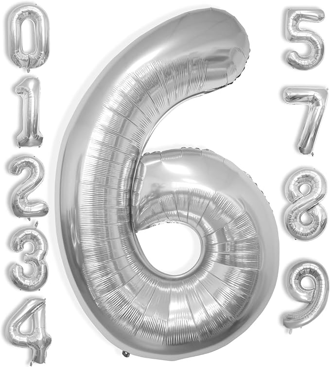 40 Inch Large Silver Number Celebration and Decoration Balloon for Birthday Parties, Graduations, Anniversaries, Weddings, Photo Shoots, Special Events - Helium Foil (Silver Number 6)