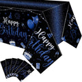 Tudomro 6 Pcs Happy Birthday Tablecloths Happy Birthday Party Decorations Plastic Table Cover Rectangular Cloths for Women Men Baby Shower Party Supplies, 108 x 54 Inch (Black Blue)