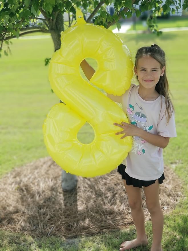 40 Inch Number 7 Balloon, Yellow Seven Birthday Decor, 7 17 27 70 Year Old Balloon Number for Engagement, Wedding, Graduations