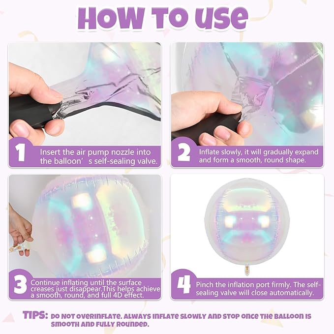 Biapian 12 Pcs Iridescent Foil Balloons, 22" 15" 10" 4D Clear Ball Shape Balloons, Different Size Holographic Balloons Transparent for Little Mermaid Birthday Wedding Sea Baby Shower Party decorations