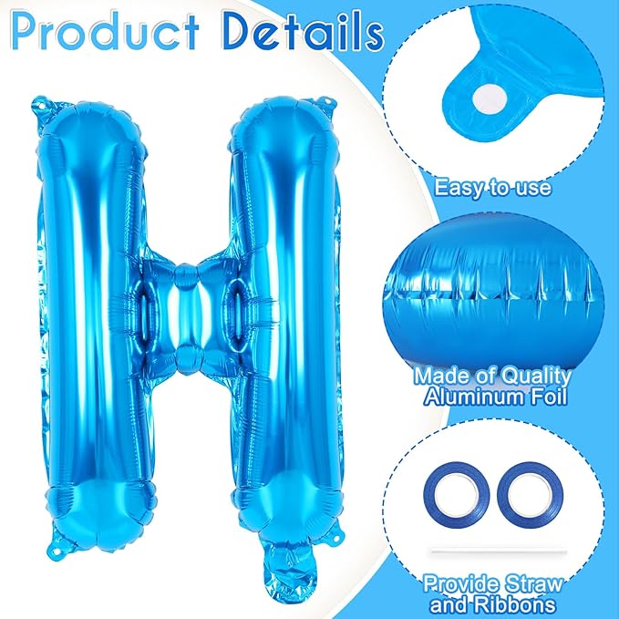 26 Pcs Blue Letter Balloons,16 Inch Foil Alphabet Letter Balloons,Letter A-Z Balloon Banner Custom Phrase Balloon for Birthday Party Wedding Anniversary Decoration (Blue 26pcs)