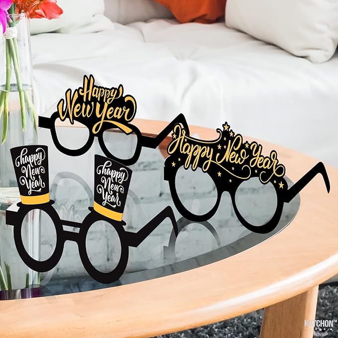 KatchOn, 2026 Glasses New Years - Pack of 12 | Happy New Year Eyeglasses 2026 for New Years Eve Party Supplies 2026 | NYE Party Glasses | Happy New Years Decorations 2026 | NYE Decorations 2026