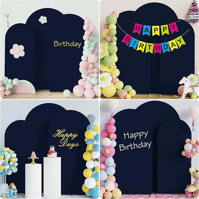 Wokceer Wedding Arch Backdrop Cover 7.2FT, 6.6FT, 6FT Set of 3 Spandex Fitted Navy Blue Arch Covers for Round Top Chiara Arch Backdrop Stands Cover for Birthday Party Ceremony Decor