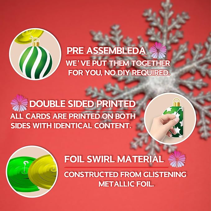 YQUQWN 48 Pcs Christmas Hanging Swirl Decorations - Red, Green, Gold Snowflake Elk Balls Swirls for Holiday Parties Christmas Tree Home Office Classroom - Xmas Winter Holiday Ceiling Decor