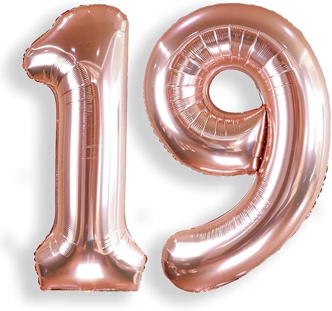 AULE 40 Inch Large 19 Number Balloons Rose Gold Big Foil Number Balloons Giant Helium Happy 19th Birthday Party Decorations for Girl Huge Mylar 91 Anniversary Supplies