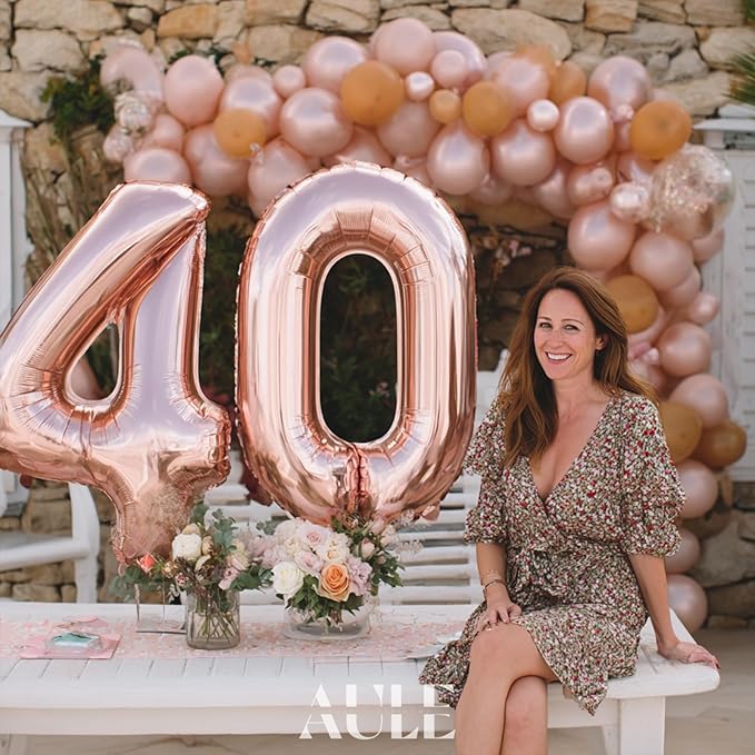 AULE 40 Inch Large 40 Number Balloons Rose Gold Big Foil Number Balloons Giant Helium Happy 40th Birthday Party Decorations for Women Huge Mylar Anniversary Supplies