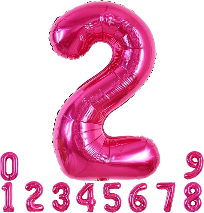TONIFUL 40 Inch Hot Pink Large Numbers Balloon 0-9 Birthday Party Decorations,Foil Mylar Big Number 2 Balloon Digital 2 for Birthday Party,Wedding, Bridal Shower,Engagement,Graduations,Anniversary
