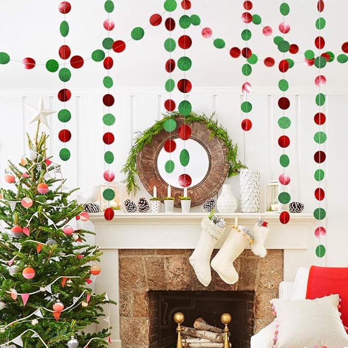 Decor365 Glitter Christmas Party Decorations Hanging Christmas Decoration Ugly Sweater Red Green Garlands Xmas Tree Circle Streamer Photobooth Backdrop Office Classroom Birthday Party Decor