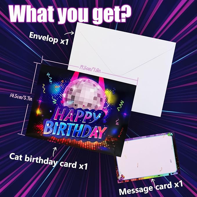 Cat Birthday Card - 3D Pop Up Funny Birthday Cards with Colourful Lights & Music, Happy Birthday Gifts Card for Kids, Boys, Girls, Men, Women, Wife