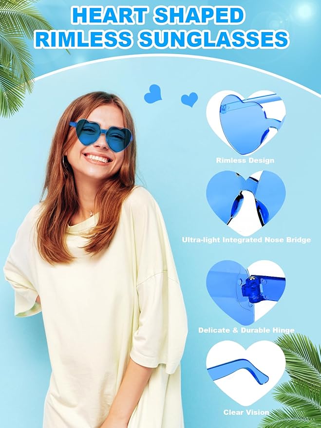 12 Pairs Heart Shaped Sunglasses for Women Colorful Glasses Fun Trendy Transparent Heart Sunglasses Party Favor