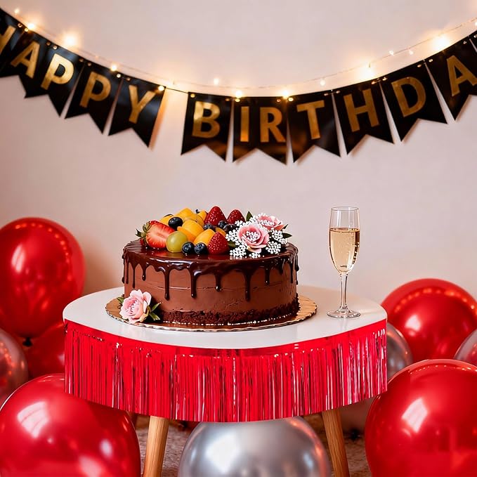 4 Packs Foil Fringe Garland Tinsel Streamers Shiny Wall Hanging Birthday Banner Backdrop for Graduation Wedding Anniversary Celebration Happy Birthday Party Decorations Red