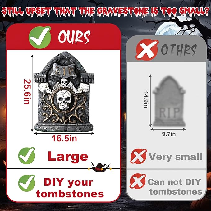 25.6inches Halloween Decorations Outdoor, DIY Halloween Decorations Outdoor of Gravestone Yard Signs, Extra Large Halloween TombstonesCemetery Headstones Scary Decorations for Garden with Waterproof
