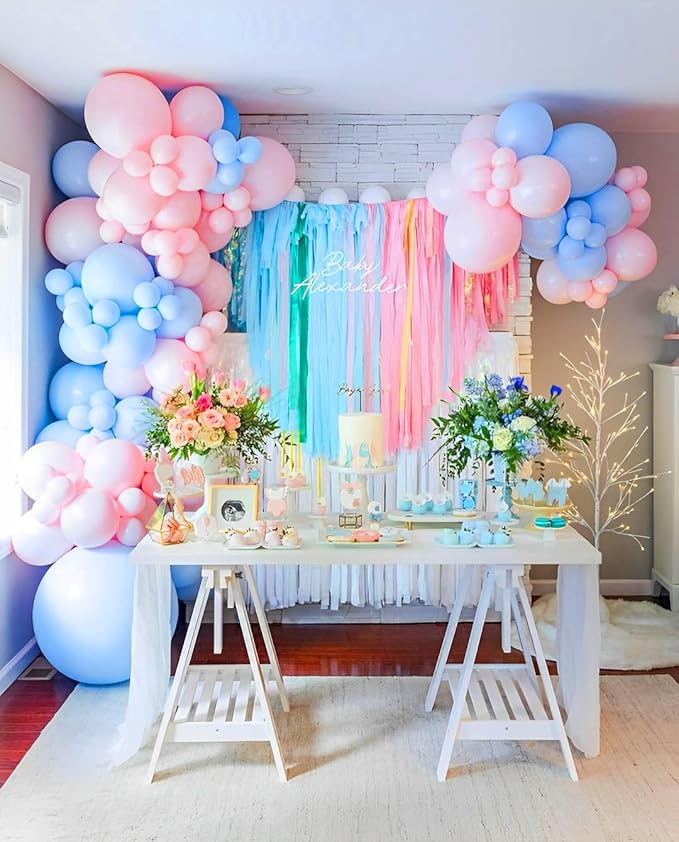 Pink & Blue Latex Balloon Set - 12 Inch Gender Reveal Balloon Pink and Blue Balloons for Gender Reveal, Birthday, Wedding & Bridal Shower Decor