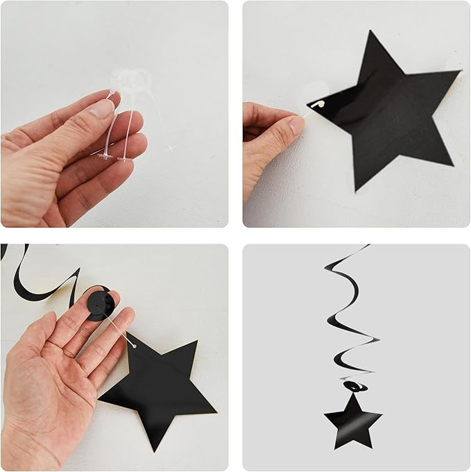 BEISHIDA Black Silver Stars Hanging Swirls Bachelorette Graduation Hanging Ornament Decorations for Birthday Party Supplies Congrats Grade 2026 Graduation Decorations,Pack of 15