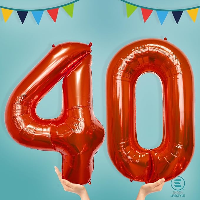 40 Inch Large Red Number Celebration and Decoration Balloon for Birthday Parties, Graduations, Anniversaries, Weddings, Photo Shoots, Special Events - Helium Foil Mylar (Red Number 40)