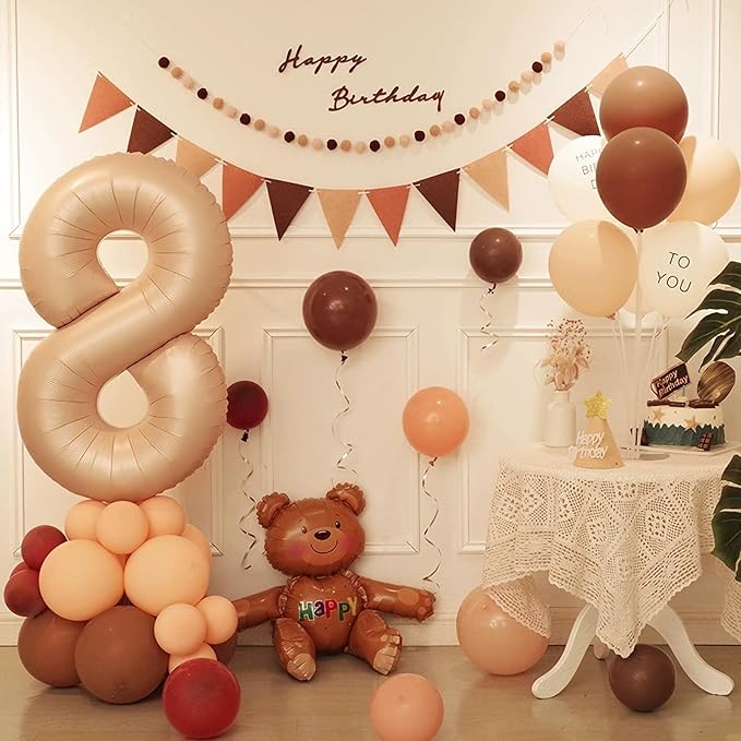 Number 8 Balloon, 8 Balloon, Number Balloons 40 Inch, Beige Large Big Foil Number Balloons for Birthday Party Graduation Wedding Anniversary Baby Shower Bachelorette Decoration Supplies