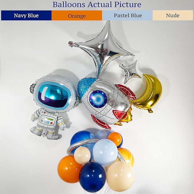 125Pcs Space Themed Balloon Arch Kit Navy Blue Orange Balloon Garland With Silver Tassels Galaxy, Astronaut & Rocket Decorations For Outer Space Parties, Boy Kid Birthday decoration