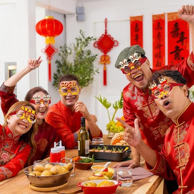 12PCS Lunar New Year Glasses, Funny Chinese New Year Paper Eyeglasses Photo Booth Props Spring Festival Eyeglasses Frames for Year of the Horse Party Supplies 2026