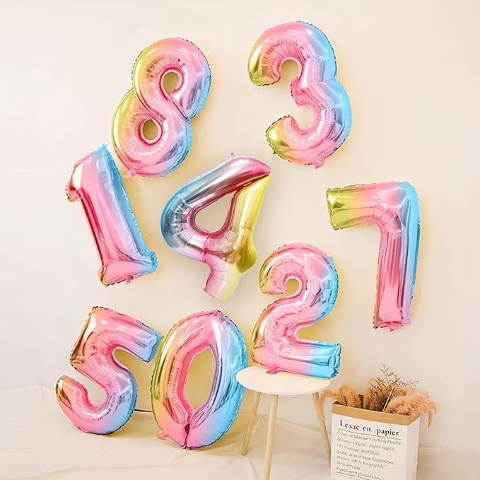 Rainbow Number Balloons Birthday Balloons - Giant Number 4 Balloon 40 inch, Numbers Balloon Birthday Decorations, Rainbow Party Supplies for Baby Shower