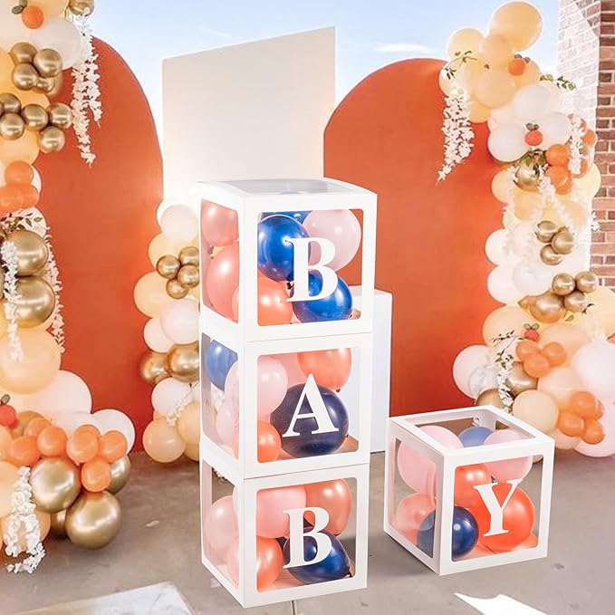 Baby Boxes with Letters for Baby Shower, Gender Reveal Decorations with Navy and Rose Balloons for Gender Reveal Birthday Wedding Baby Shower Decorations(Navy and Rose Balloons)