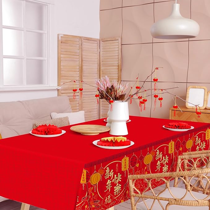 Gatherfun Chinese New Year Party Supplies Set: Lunar New Year Party Decorations with 2 Pack of 54X108inch Plastic Tablecloths - for Decorations