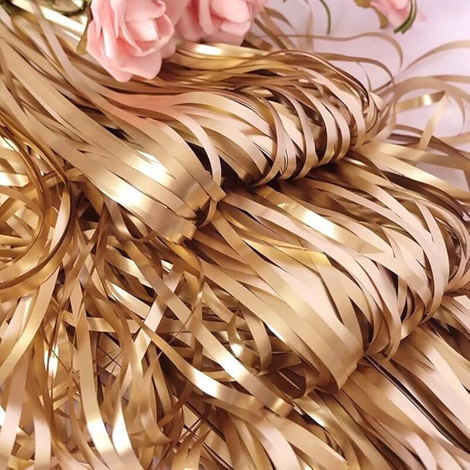 Light Gold Backdrop Curtains -6.6x9.8 feet, Pack of 2 | LILF Matte Foil Fringe Curtain with Non-Marking Tape | Tinsel Streamers Backdrop for Birthday Bachelorette Party Decoration Photo Booth Props