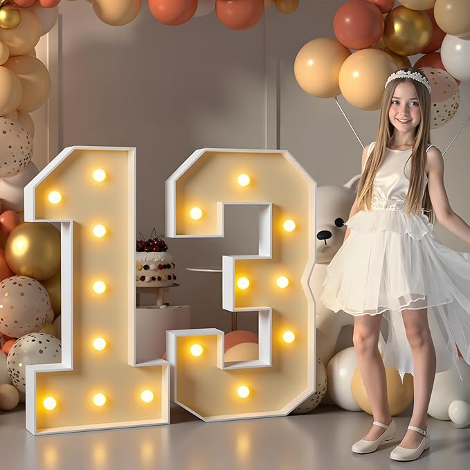 Imprsv 3FT Light Up Numbers, Marquee 13th Birthday Decorations for Girls Boys, Large Light Up 13th Birthday Women Foam Board Anniversary Party Decorations Arch Kit (DIY)