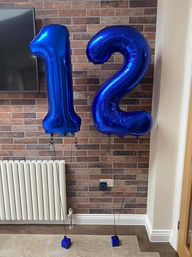 Navy Blue Number 12 Balloon 40 inch, 12 Number Balloons, 12th Navy Blue Birthday Decorations, 12 Year Old Girls Boys Blue Party Supplies