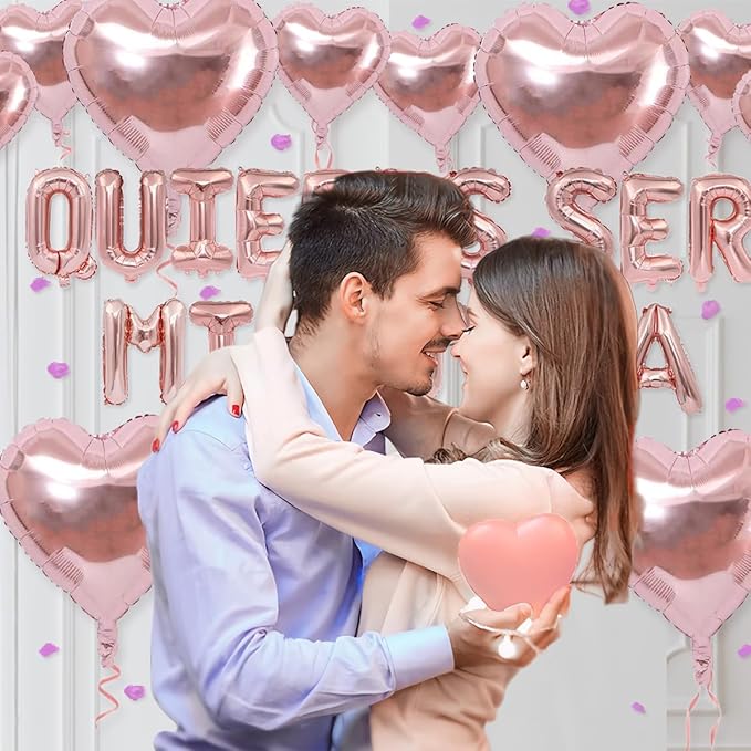 2 Set 16 Inch QUIERES SER MI NOVIA Balloons, Rose Gold Will You Be My Girlfriend Letter Balloons Spanish with 200pcs Artificial Rose Petals for Valentines Anniversary Day Banner Decorations