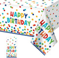 1 Pack Happy Birthday Plastic Tablecloth Decorations,Disposable Colorful Polka Dots Table Cloths,Rectangle Waterproof Table Cover for Girls Boys Birthday Baby Shower Party Decorations,54x108 Inch