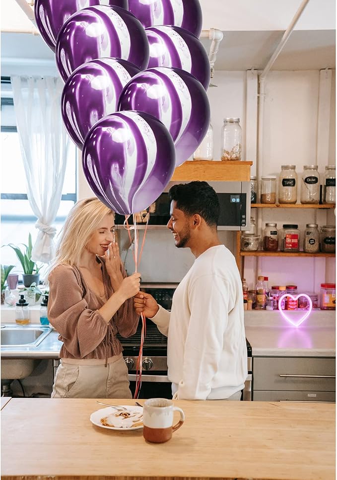 Purple Marble Balloons Marbled Agate Latex Balloons 12 Inch 50 PCS Swirl Balloons Purple Tie Dye for Birthday Party Christmas Decorations Wedding Baby Shower Festival