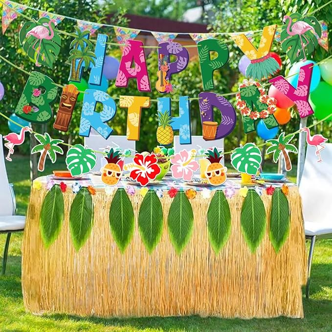 Hawaiian Birthday Banner,3 Packs Hawaiian Happy Birthday Banner,Hawaiian Birthday Party Decorations
