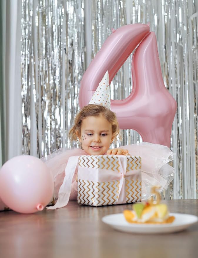 Pink Number 4 Balloons – 40 Inch Giant Foil Number Balloon, Light Pink Number Balloon for Girls Birthday, Baby Shower & Princess Theme Party Decorations