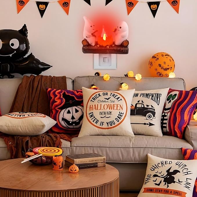 Ghost Campfire Flickering Night Light, Ghosts Campfire Flicker Flame Halloween Nightlight, 3D LED Campfire Night Light, Halloween Nightlight Indoor Figurine Lamps, Easter Basket Stuffers