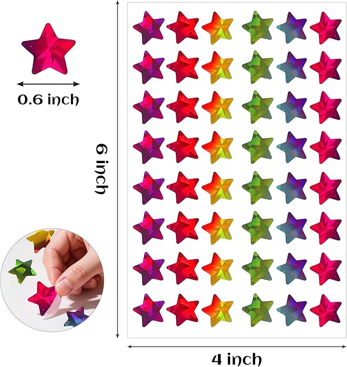 Star Stickers, Holographic Rainbow Small Star Stickers for Kids Reward, Behavior Chart,1440 Pcs 0.6" Diameter Foil Metallic Sticker for Student Planner School Classroom Teacher Supplies