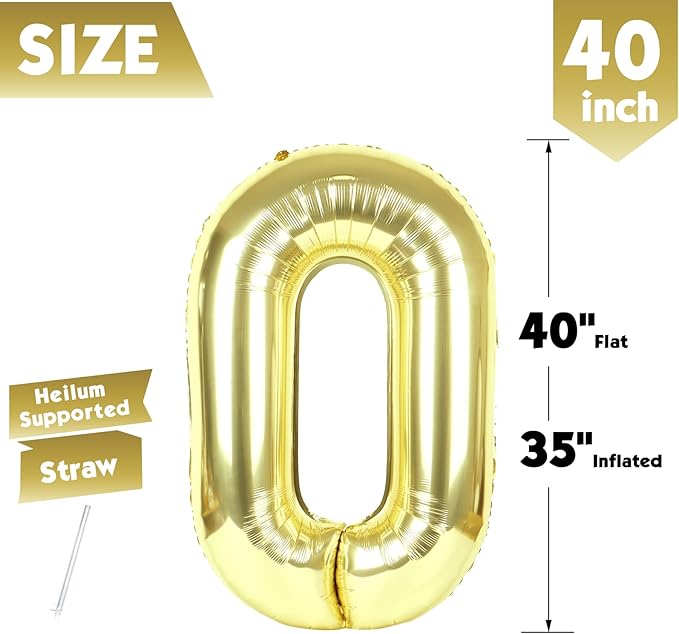 40 Inch Champagne Gold Number 0 Balloon, Giant Number 0 Balloons for 10th 20th 30th 40th Birthday Decorations, Party Supplies for Baby Boy Girl, Champagne Gold Party Decor