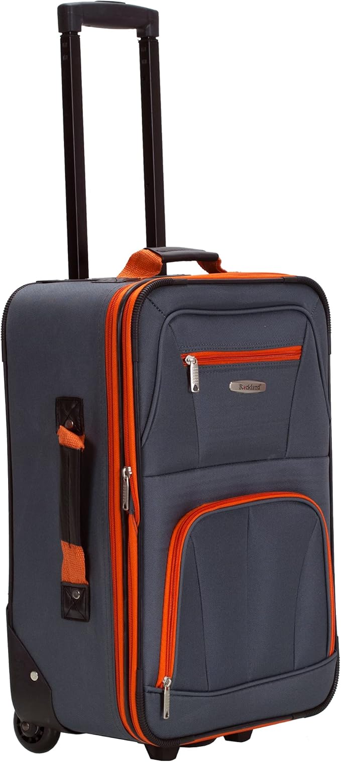 Rockland Fashion Softside 4 Piece Luggage Set, Expandable, (14" Tote/19"/24"/28"), Charcoal