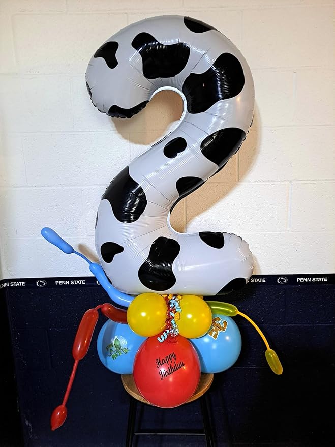 Cow Print 40 Inch 1st Number Balloon, Unisex Birthday Decorations, Farm Animal Party Supplies, Self Sealing, Reusable