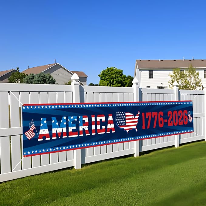 250th Anniversary American Flag Banner, 4th of July Decorations,1776-2026 Birthday Premium Banner with Grommets, Decorations for Outdoor, Indoor, Yard, Garden, Porch (Style 3)