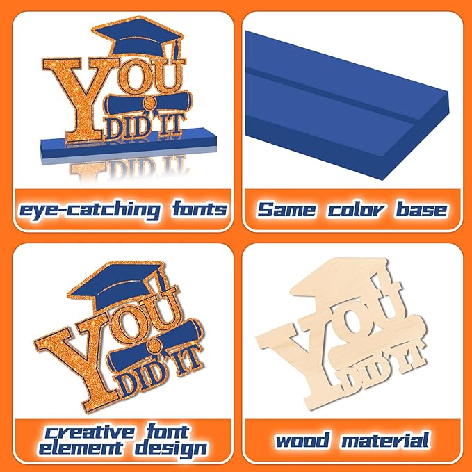 4Pcs Graduation Decorations Class of 2026 Wood Table Centerpieces Congrats Grad Wooden Sign Graduation Table Toppers Congratulate Tiered Tray Decor for 2026 Graduation Party(Orange-Blue)