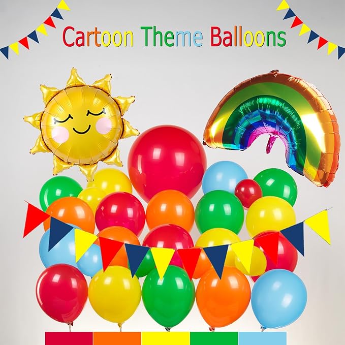 Sesame Friends party decorations Kit with cartoon Theme primary color Balloon and ABC123 Box brick wall birthday backdrop for kid birthday Kindergarten pre k back to school supplies