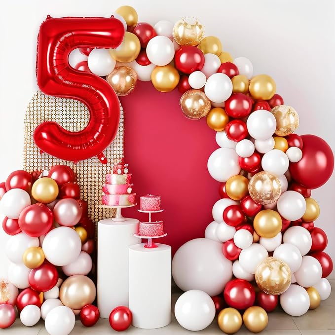 Red Number 5 Balloon 40 Inch, Big Large Foil Helium Number Balloons, Jumbo Giant Mylar Number 5 Balloons for 5 Year Old Birthday Red Party Decorations Supplies Anniversary