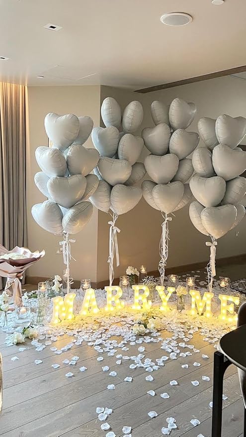 Biapian White Heart Balloons Helium, 10PCS White Foil Heart Shape Balloons Valentines 18inch Metallic White Foil Balloon for Helium Valentine Decorations for White Wedding, Brithday Party, Anniversary