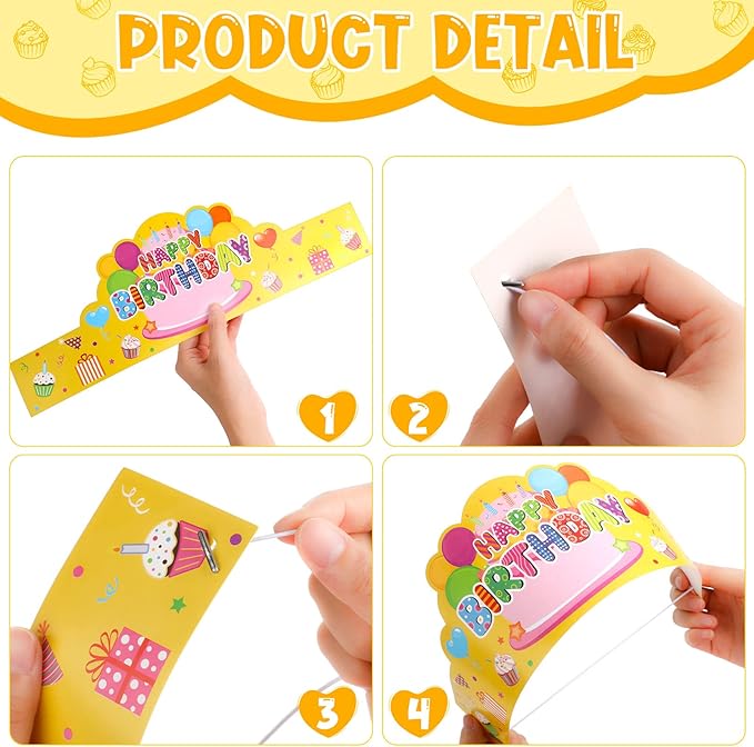 Yunsailing 36 Pcs Happy Birthday Crowns for Kids Paper Birthday Hat Crowns for Classroom Gifts Kids' Party(Colorful)